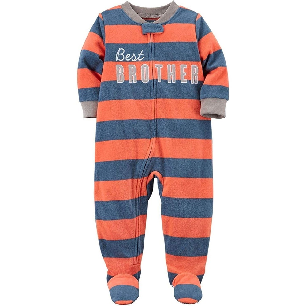 NEW Carter's Baby Boy Best Brother Plush Fleece Orange Pajama Sleeper Size 6 M